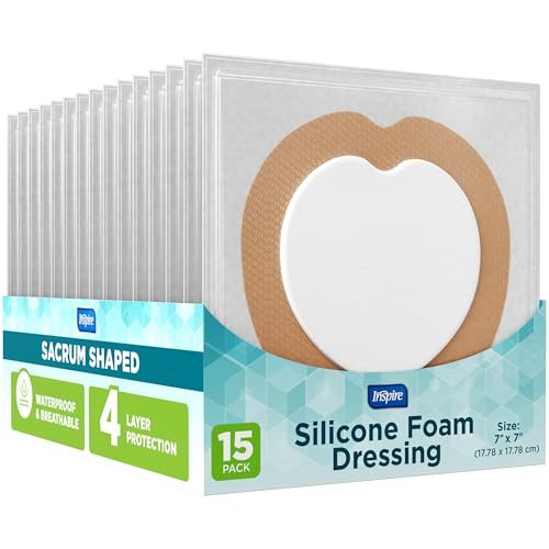 Inspire Sacral Silicone Foam Dressing Large Waterproof Bandages for Wounds, Burns & Bed Sores Safe for Sensitive Skin